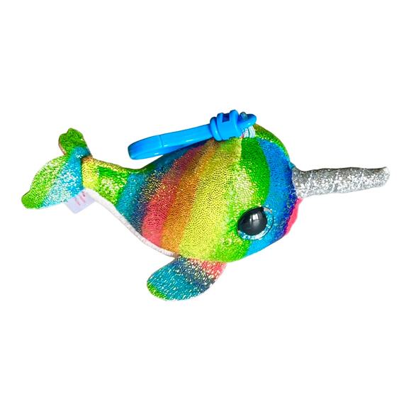 Ty Beanie Boos NORI Narwhal PLUSH KEY CLIP 5.5" Rainbow Glitter Backpack Purse - Picture 2 of 5